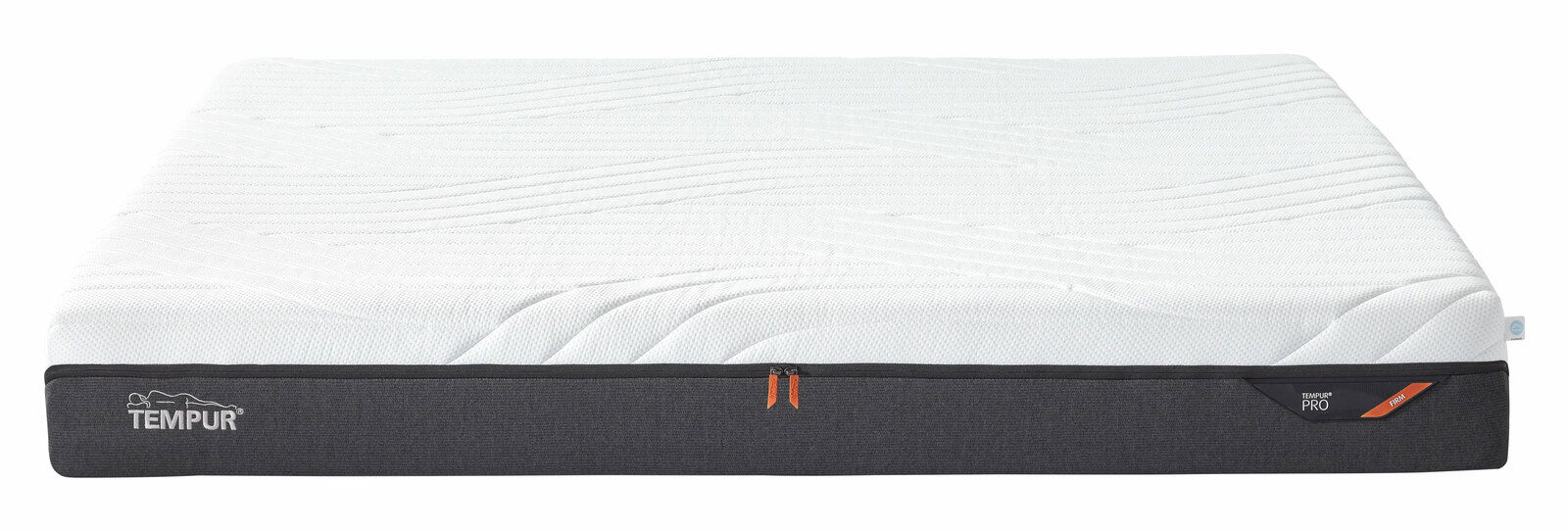 Viscomatratze 180x200 firm von vorne, mit weißem Obermaterial und grauem Seitenrand, Markenlogo sichtbar.