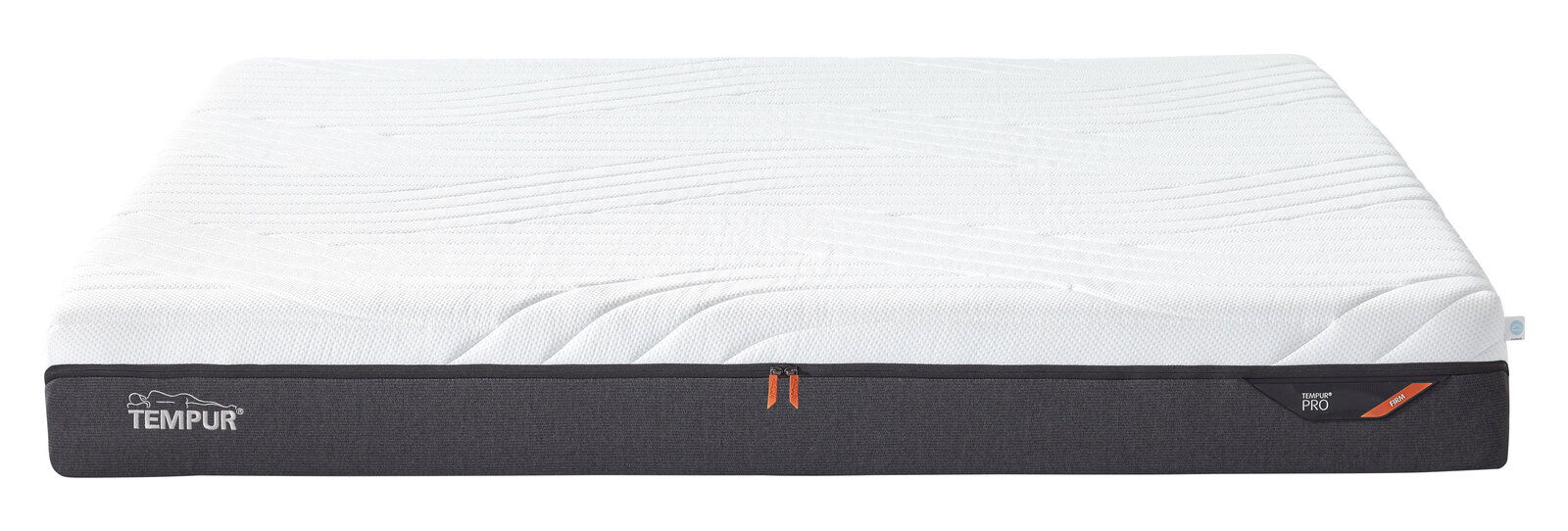 Viscomatratze 180x200 firm von vorne, mit weißem Obermaterial und grauem Seitenrand, Markenlogo sichtbar.