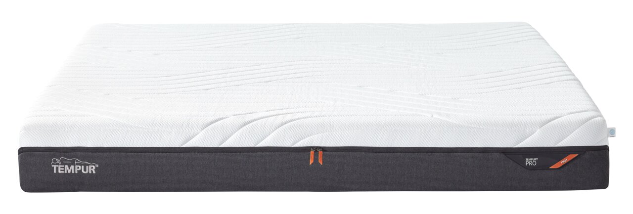 Viscomatratze 180x200 firm von vorne, mit weißem Obermaterial und grauem Seitenrand, Markenlogo sichtbar.