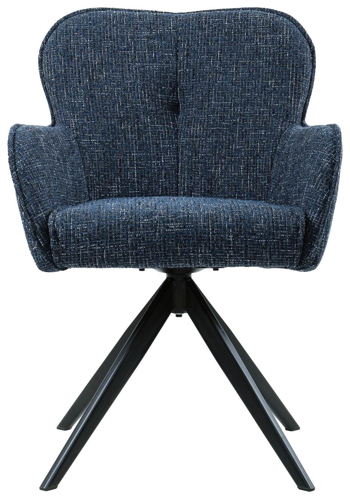 Moderner Armlehnstuhl in dunkelblauem Stoff, Vorderansicht