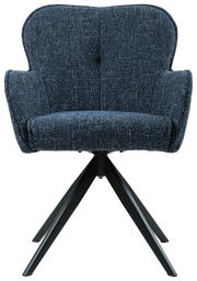Moderner Armlehnstuhl in dunkelblauem Stoff, Vorderansicht