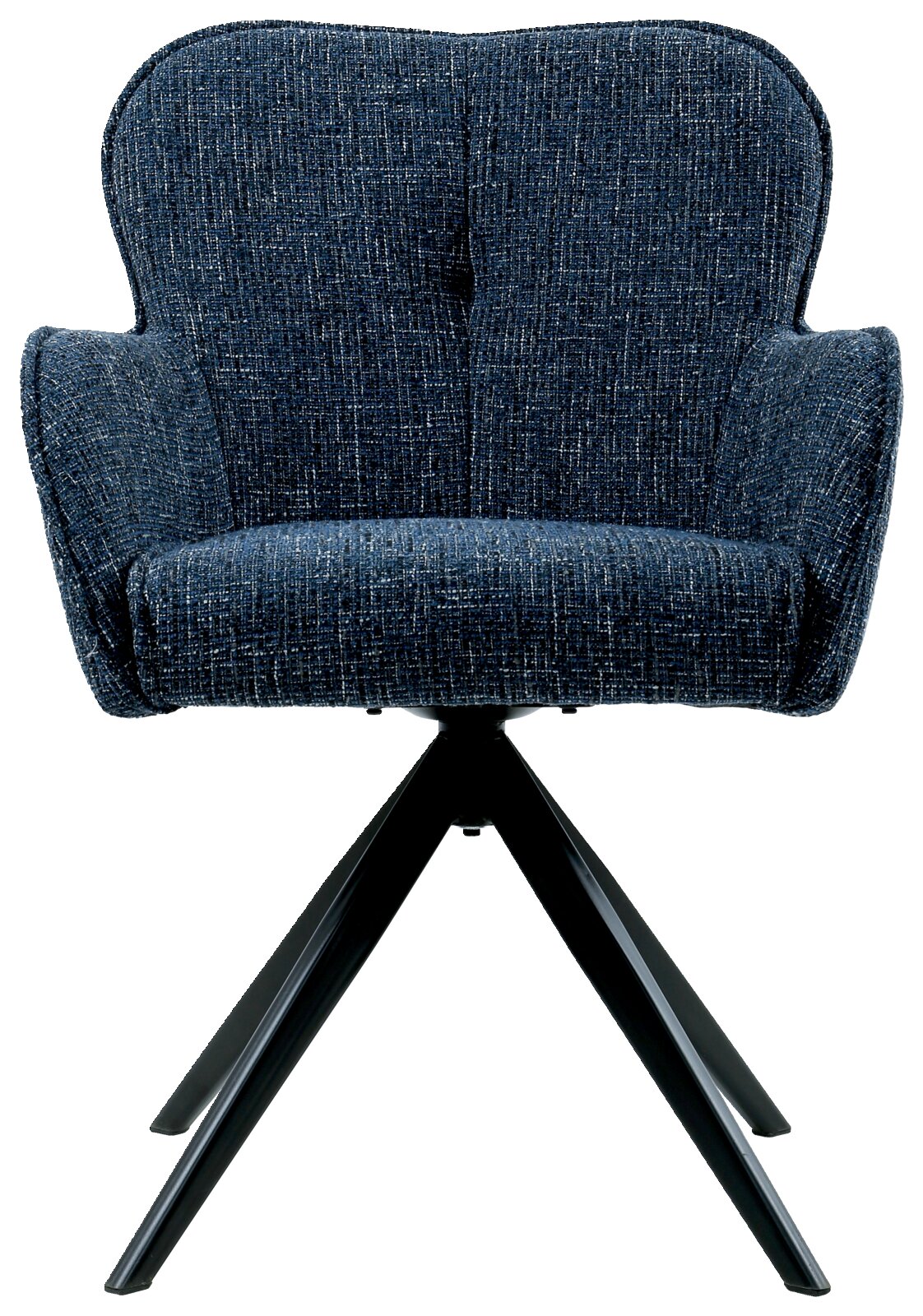 Moderne fauteuil met donkerblauwe bekleding, vooraanzicht