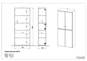 Zeichnung eines hohen Aktenschranks mit zwei Türen, frontal und seitlich dargestellt, Maße: Breite 80 cm, Höhe 197 cm, Tiefe 40 cm.