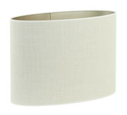 Ovaler, gerader Lampenschirm in cremefarbener Textiloptik, seitliche Perspektive