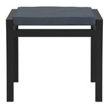 Moderner Hocker mit schwarzem Metallrahmen und dunkelblauem Sitzpolster, Frontalansicht.