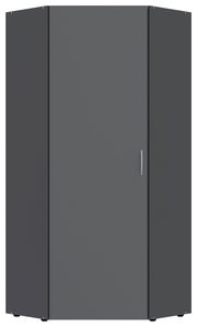Moderner grauer Eckschrank mit einer Tür, Frontalansicht