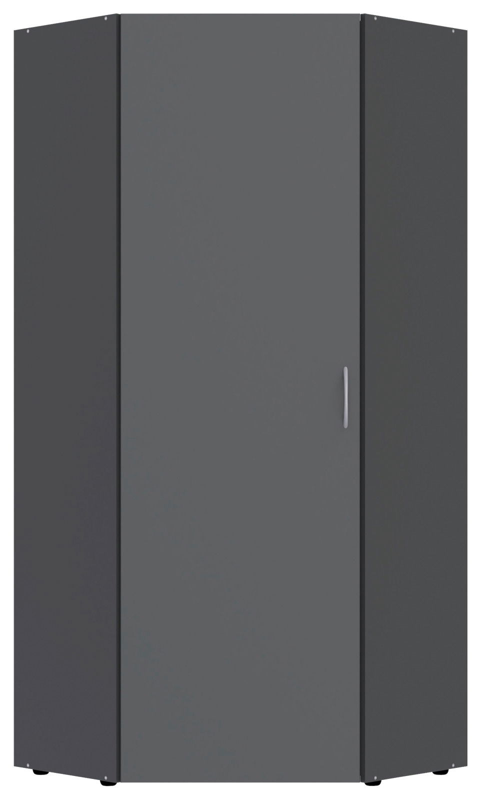 Moderner grauer Eckschrank mit einer Tür, Frontalansicht