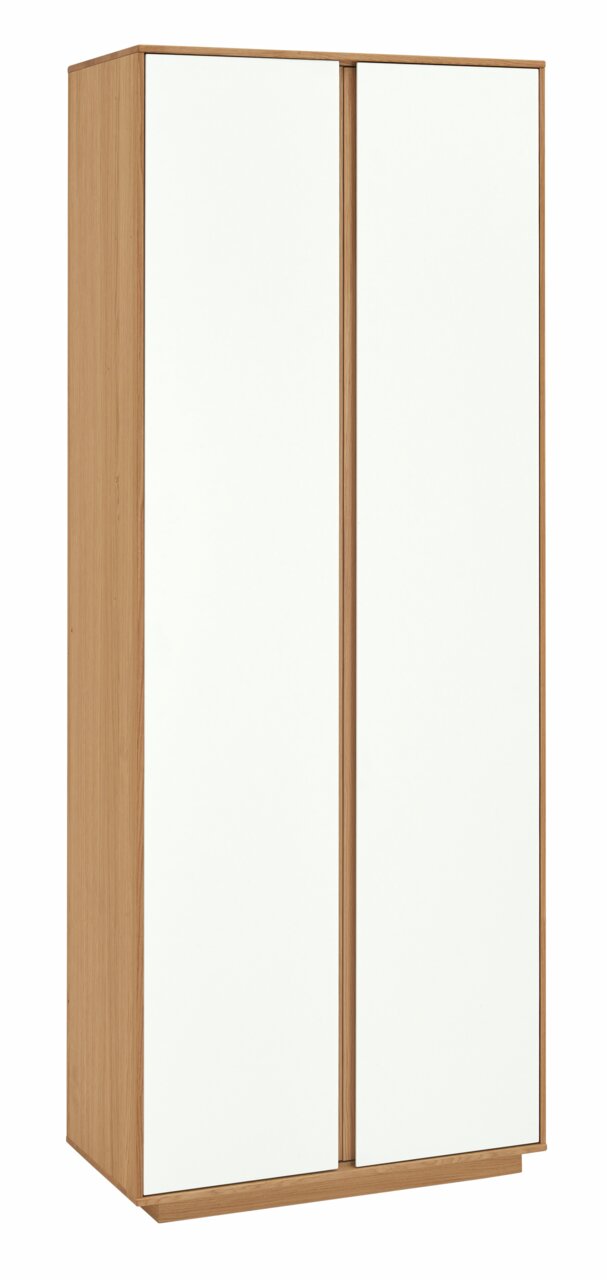 Moderner Garderobenschrank VOSS Serie V100 mit zwei Türen in Holzoptik, seitliche Perspektive
