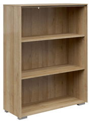 Holz-Aktenregal mit drei offenen Fächern, seitliche Perspektive