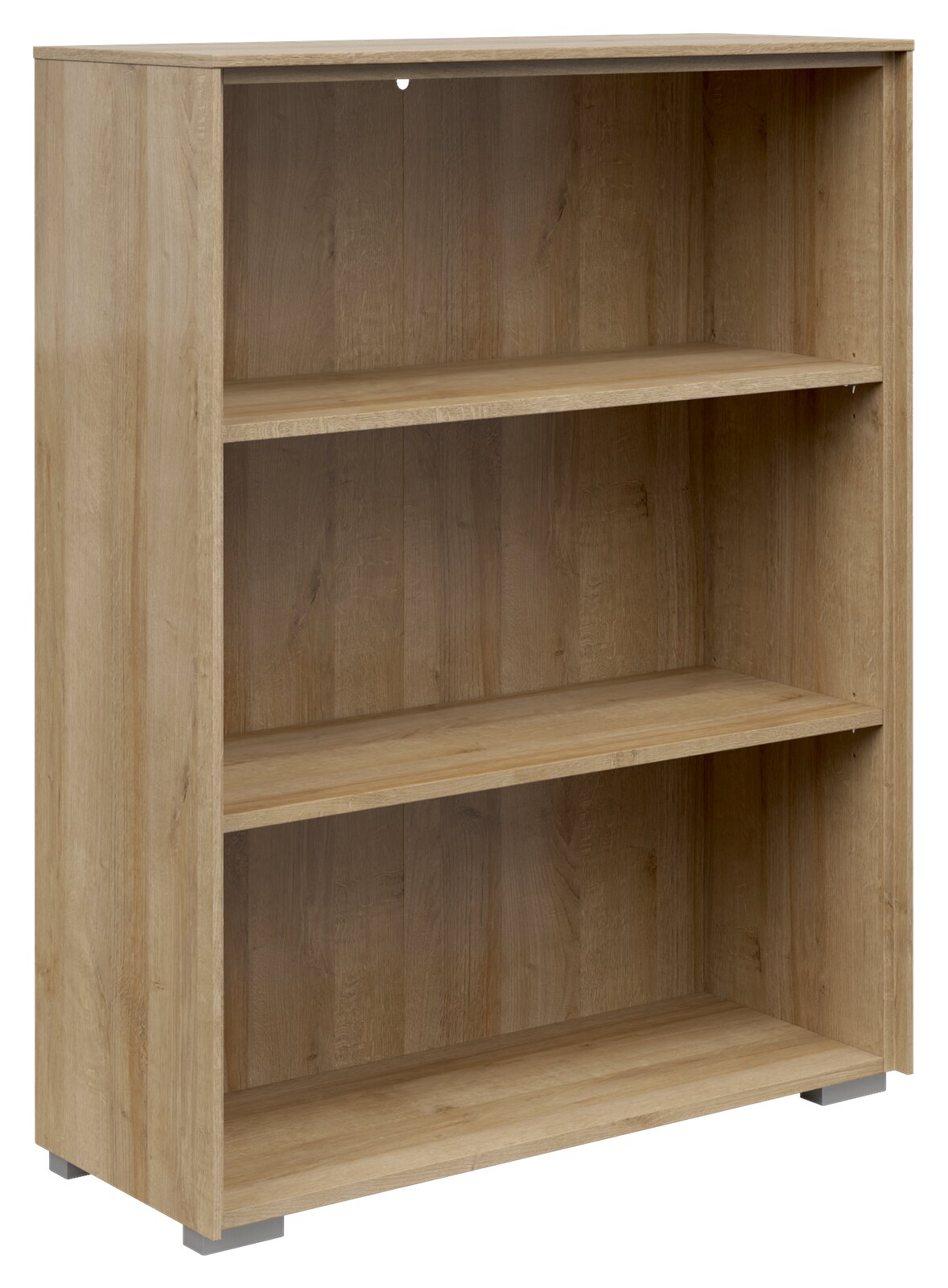 Holz-Aktenregal mit drei offenen Fächern, seitliche Perspektive