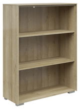 Holz-Aktenregal mit drei offenen Fächern, seitliche Perspektive