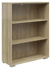 Holz-Aktenregal mit drei offenen Fächern, seitliche Perspektive