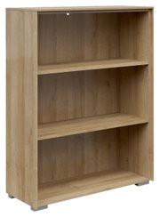 Holz-Aktenregal mit drei offenen Fächern, seitliche Perspektive