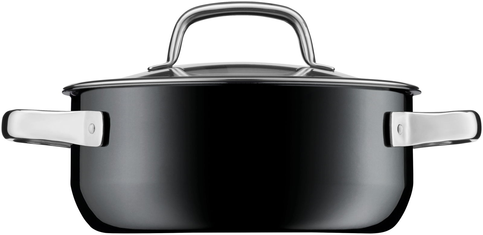 Topf aus dem WMF Mineral Topf-Set, 4-teilig, Rose Quartz FUSIONTEC, frontal mit Deckel und Griffen