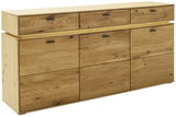 Holz-Sideboard mit mehreren Schubladen und Türen, seitliche Perspektive