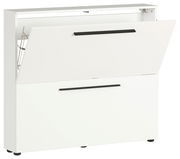 Weißer Schuhschrank mit zwei Klappen, seitliche Perspektive