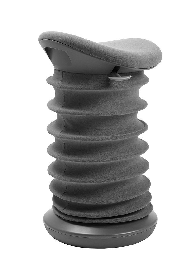 Grauer Schwinghocker mit wellenförmigem Design, seitliche Perspektive