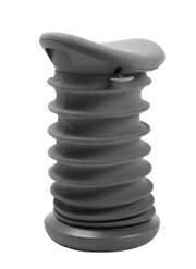 Grauer Schwinghocker mit wellenförmigem Design, seitliche Perspektive