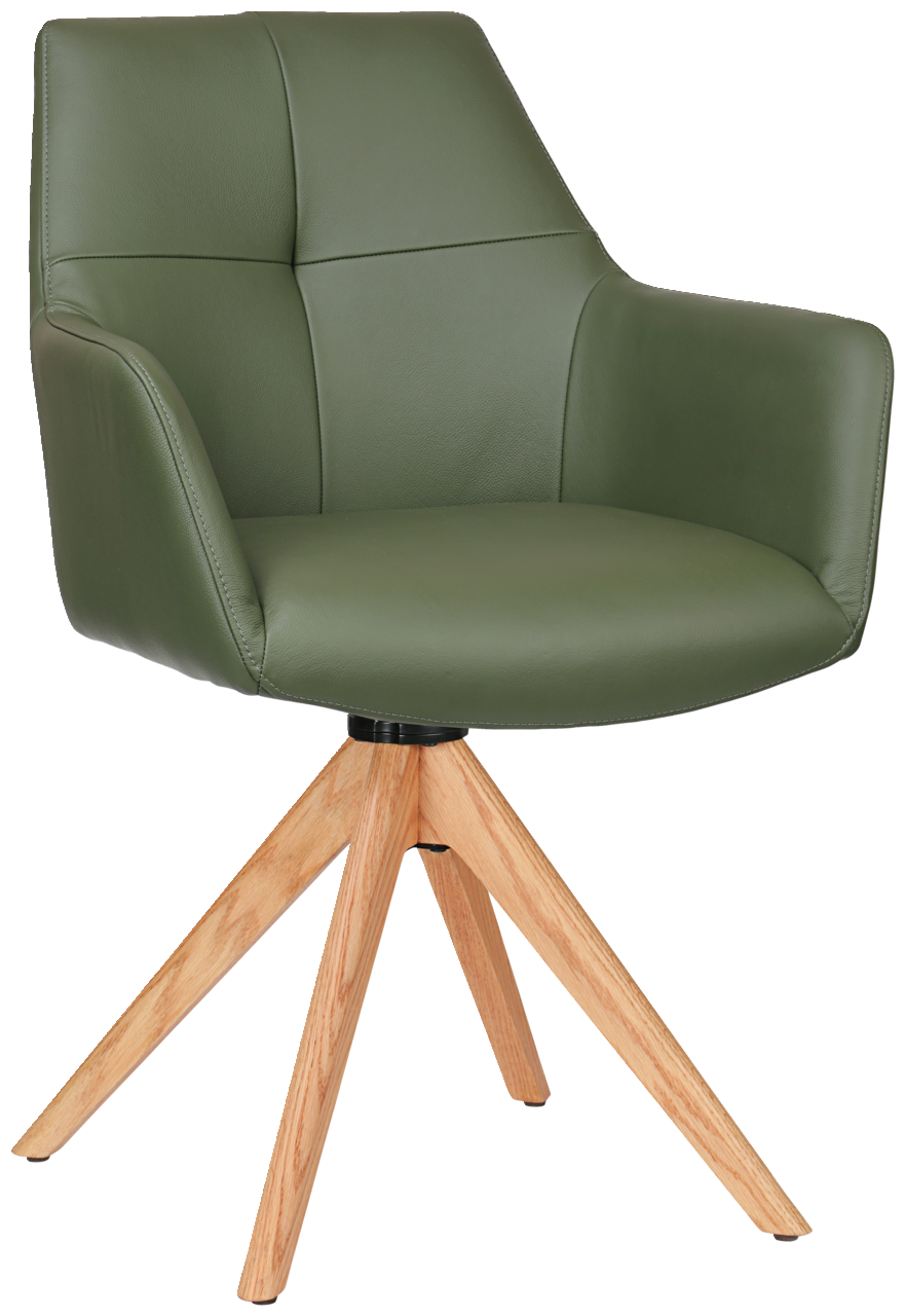 Novel Armlehnstuhl MEDUSA Grüner Armlehnstuhl mit Holzbeinen, seitliche Perspektive