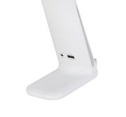 Weiße LED-Schreibtischleuchte mit USB-Anschluss, seitliche Perspektive