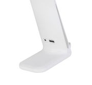 Weiße LED-Schreibtischleuchte mit USB-Anschluss, seitliche Perspektive