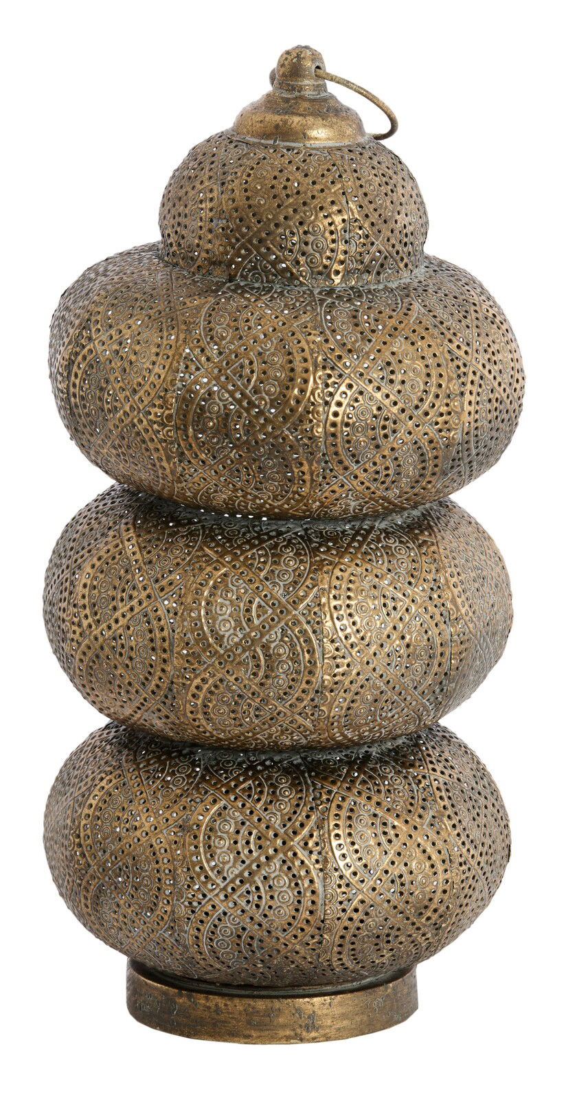 Orientalische Tischleuchte aus Metall mit filigranem Muster, seitliche Perspektive