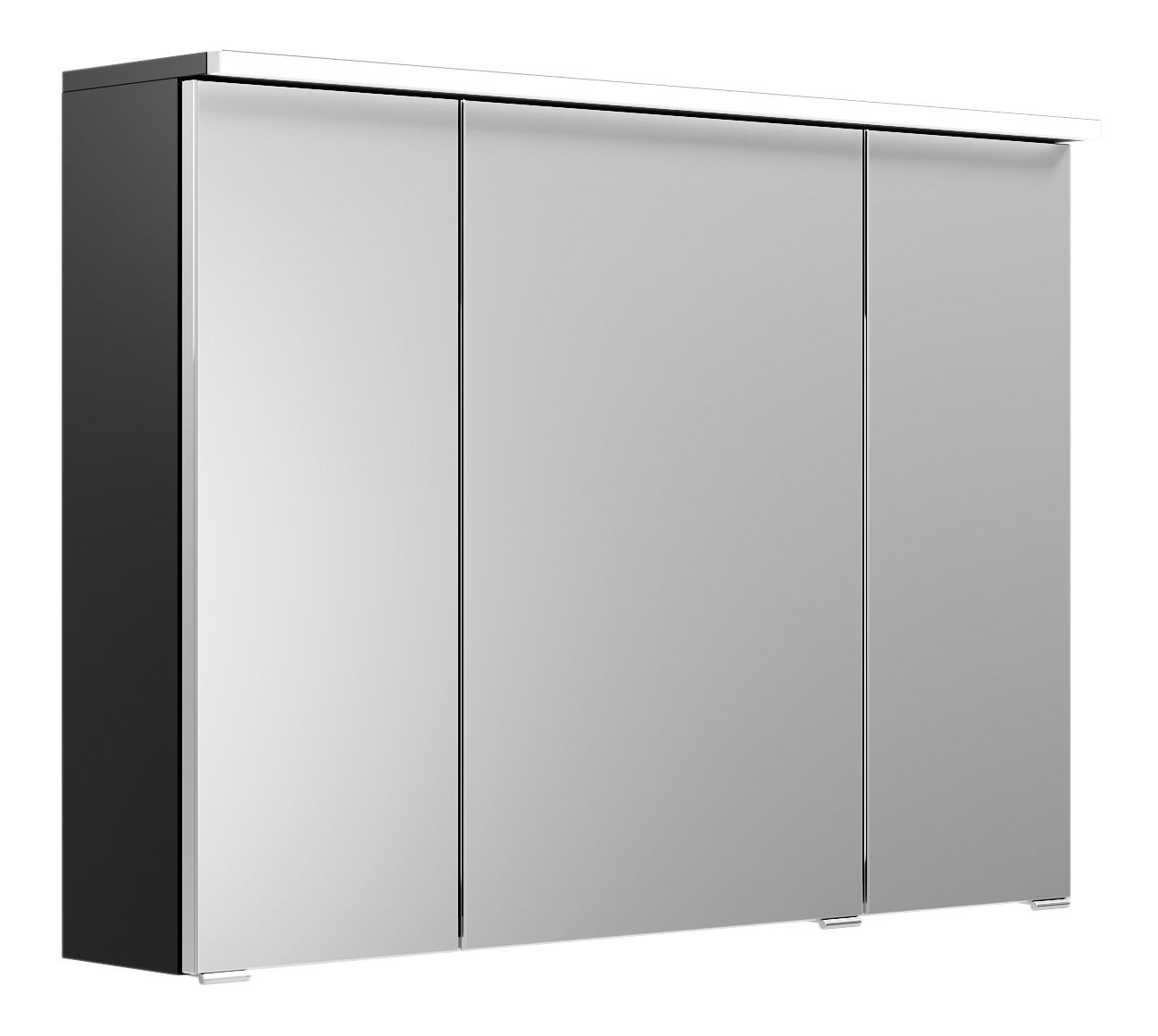 Spiegelschrank mit drei Türen, seitliche Perspektive