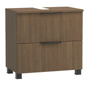 Moderner Waschbeckenunterschrank aus Holz mit zwei Schubladen, Frontansicht