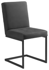Moderner Freischwinger-Stuhl in schwarzem Leder mit Metallgestell, seitliche Perspektive