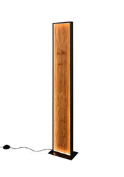 Moderne Stehleuchte mit Holzoptik und LED-Beleuchtung, seitliche Perspektive