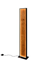 Moderne Stehleuchte mit Holzoptik und LED-Beleuchtung, seitliche Perspektive