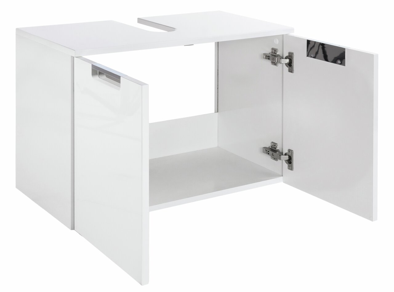 Zurbrüggen Waschbeckenunterschrank MARS Weißer Waschbeckenunterschrank mit zwei geöffneten Türen, seitliche Perspektive