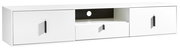 Weißes TV-Hängeboard mit zwei Türen, einer Schublade und einem offenen Fach, Frontansicht