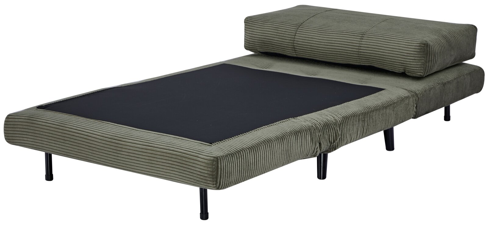 Groene functionele fauteuil in liggende stand, zijaanzicht