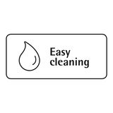 Symbol für einfache Reinigung mit einem Wassertropfen, Vorderansicht.