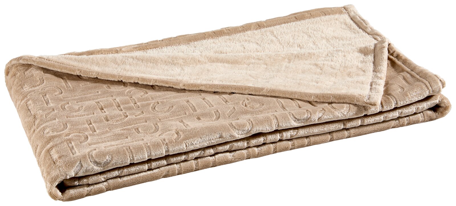 Esprit Plaid E-SCATTER Beige plaid met reliëfpatroon, opgevouwen en vanaf de zijkant gefotografeerd