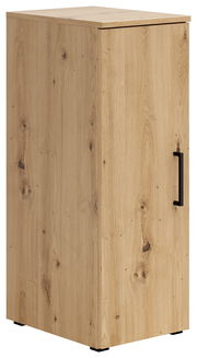 Mehrzweckschrank aus Holz mit natürlicher Maserung, seitliche Perspektive