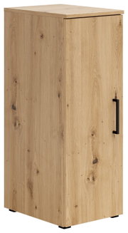 Mehrzweckschrank aus Holz mit natürlicher Maserung, seitliche Perspektive
