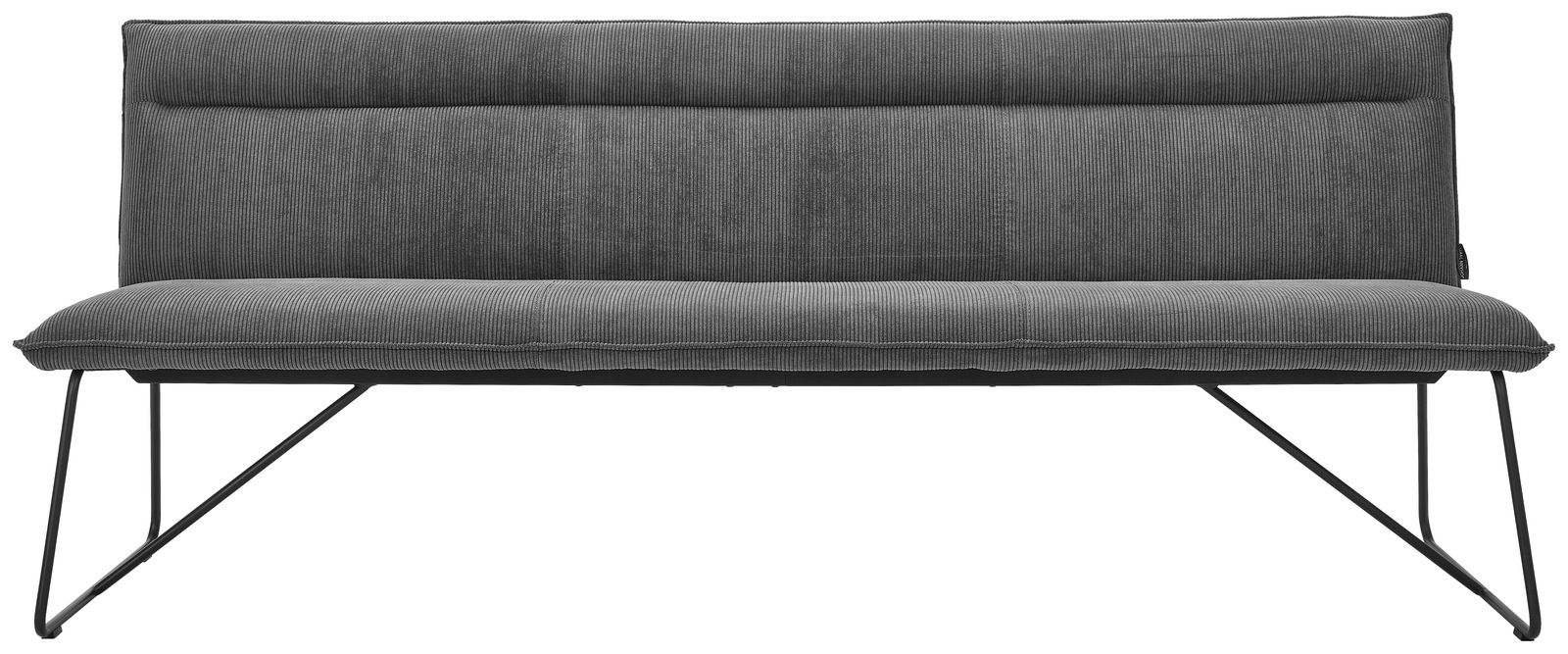 Graue Sitzbank mit Metallbeinen, Vorderansicht