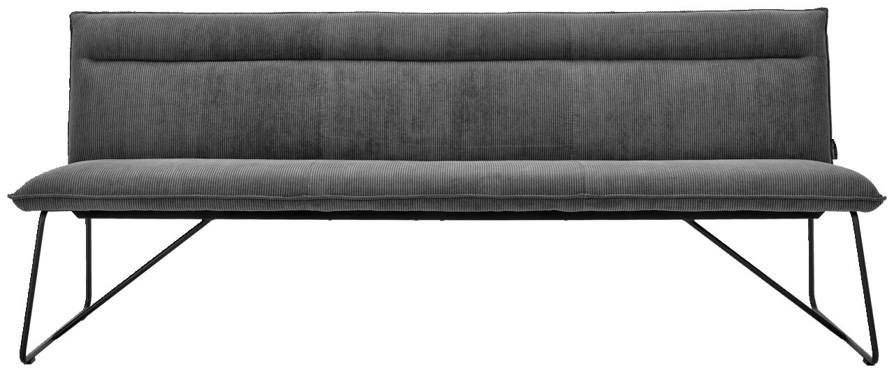 Graue Sitzbank mit Metallbeinen, Vorderansicht