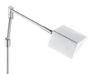 Nahaufnahme der LED-Stehleuchte JOHANN mit modernem, silbernem Design und verstellbarem Arm.