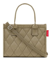 Beige Shopper-Tasche mit Rautenmuster, Tragegriffen und verstellbarem Schulterriemen, Vorderansicht