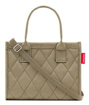 Beige Shopper-Tasche mit Rautenmuster, Tragegriffen und verstellbarem Schulterriemen, Vorderansicht