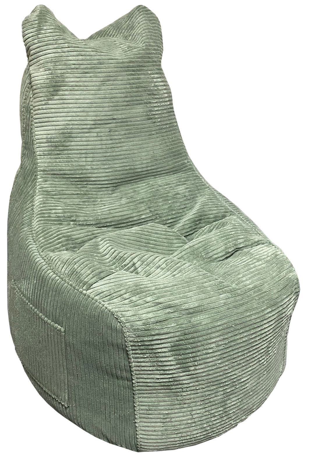 Grüner Sitzsack PESARO aus geripptem Stoff, seitliche Perspektive