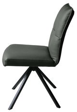 Moderner schwarzer Stuhl mit gepolsterter Sitzfläche und Rückenlehne, seitliche Perspektive