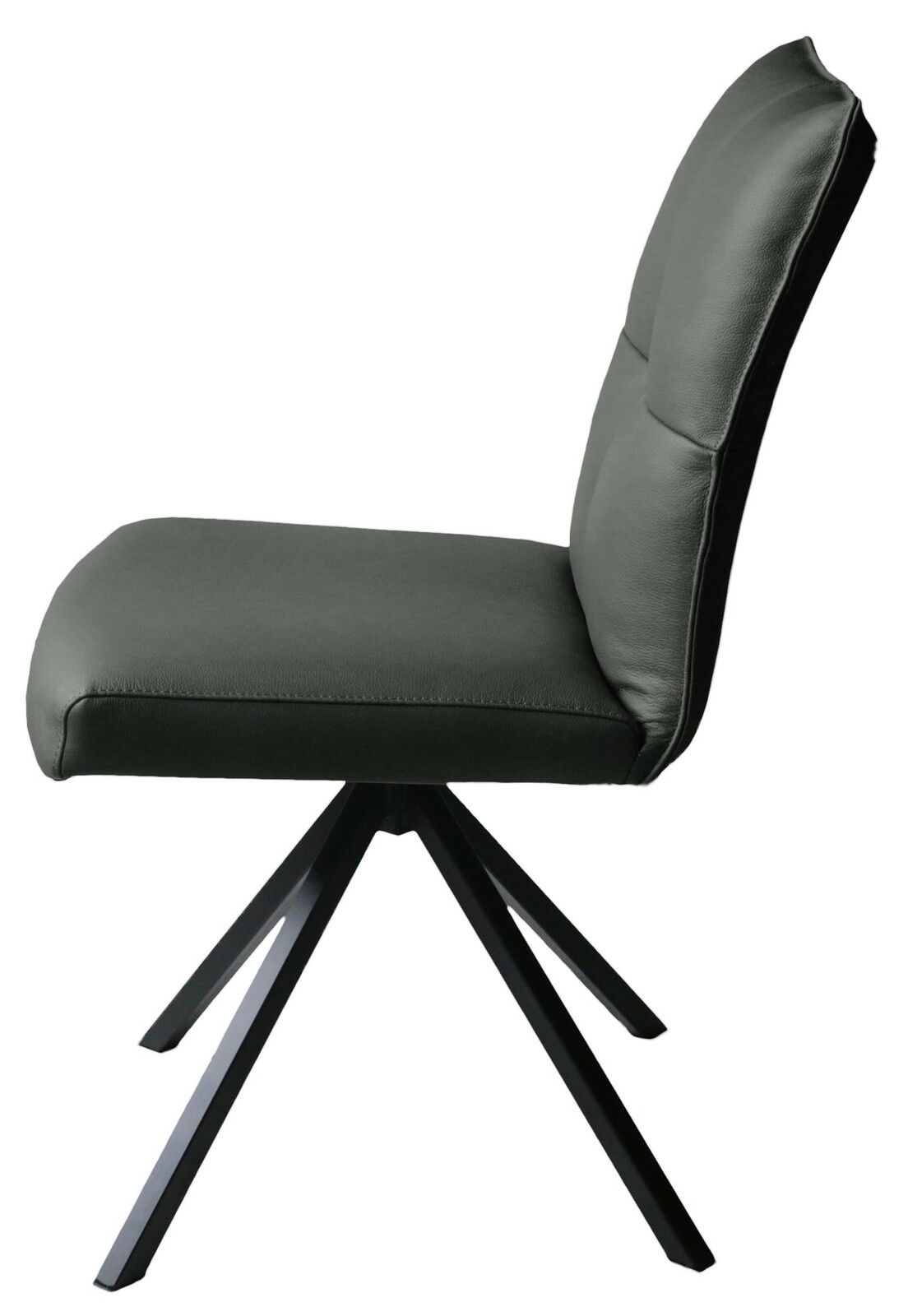 Moderner schwarzer Stuhl mit gepolsterter Sitzfläche und Rückenlehne, seitliche Perspektive