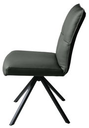 Moderner schwarzer Stuhl mit gepolsterter Sitzfläche und Rückenlehne, seitliche Perspektive