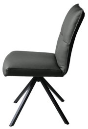 Moderner schwarzer Stuhl mit gepolsterter Sitzfläche und Rückenlehne, seitliche Perspektive