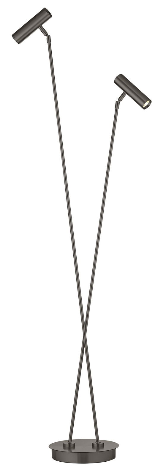 Moderne LED-Stehleuchte mit zwei verstellbaren Leuchtenköpfen, seitliche Perspektive