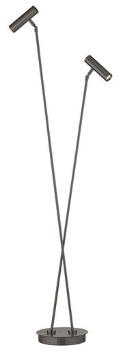 Moderne LED-Stehleuchte mit zwei verstellbaren Leuchtenköpfen, seitliche Perspektive